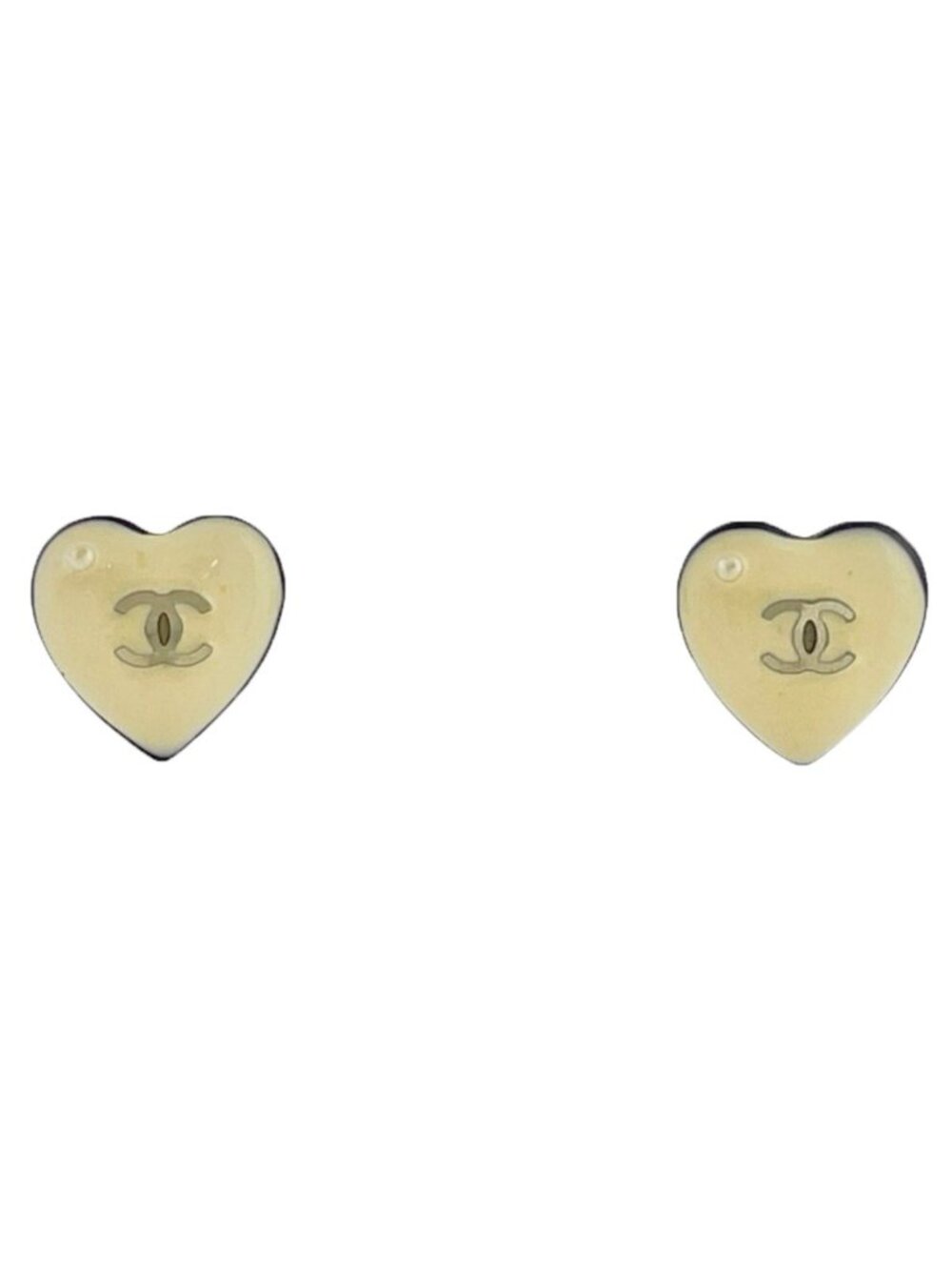 Chanel Earrings CC Logo Heart Motif Gold Plated Beige Black